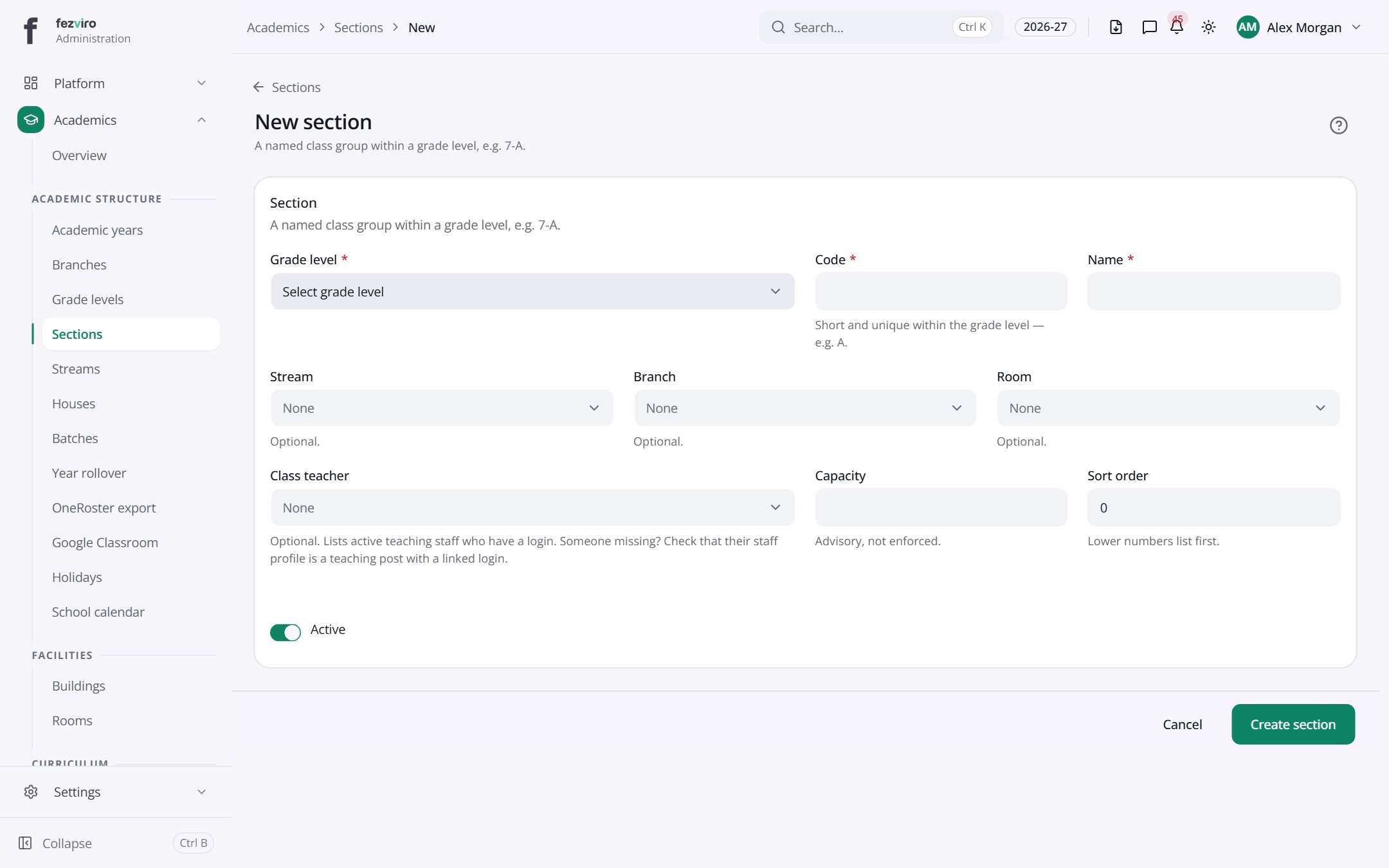 The form: Sections