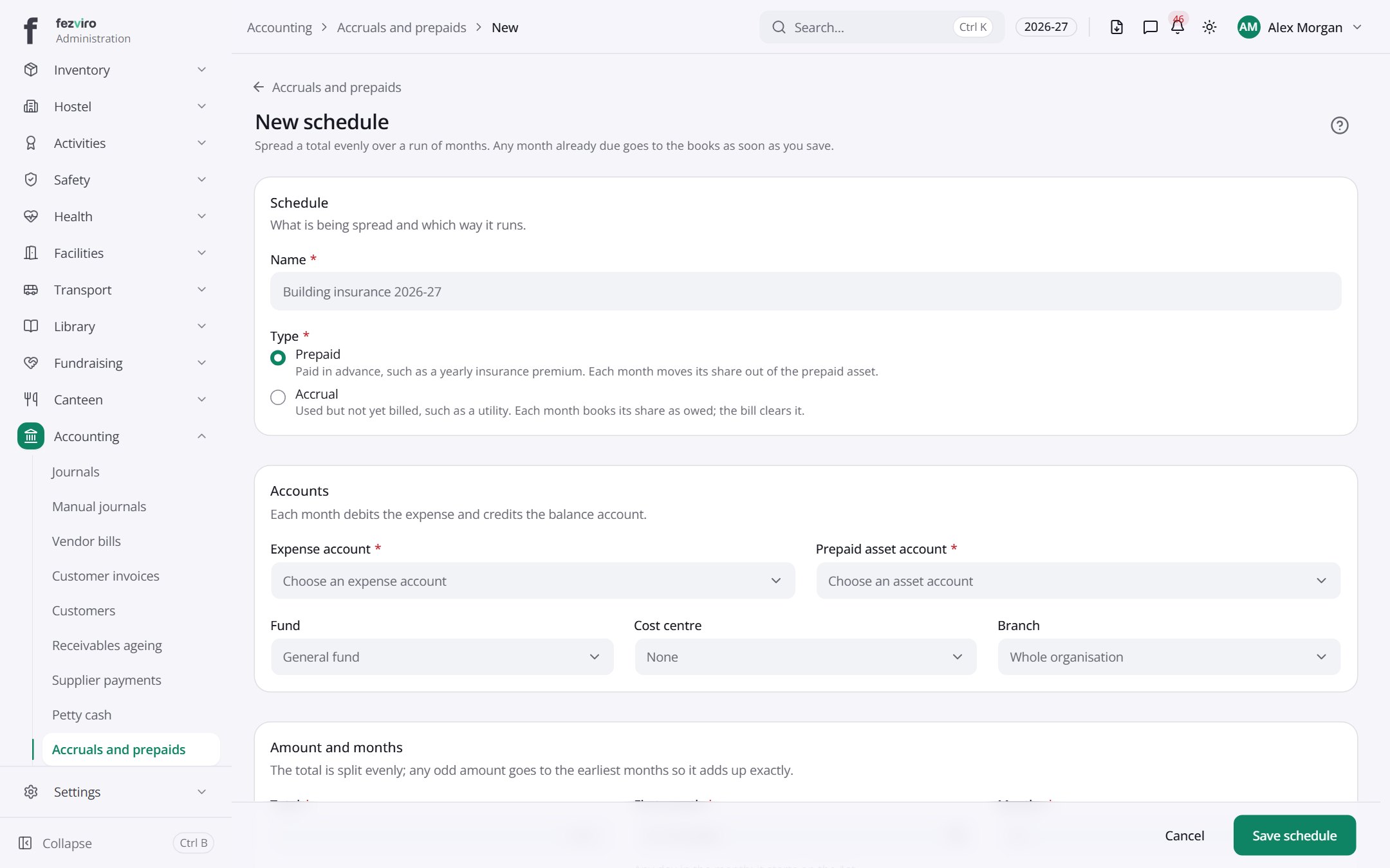 The form: Accruals and prepaids