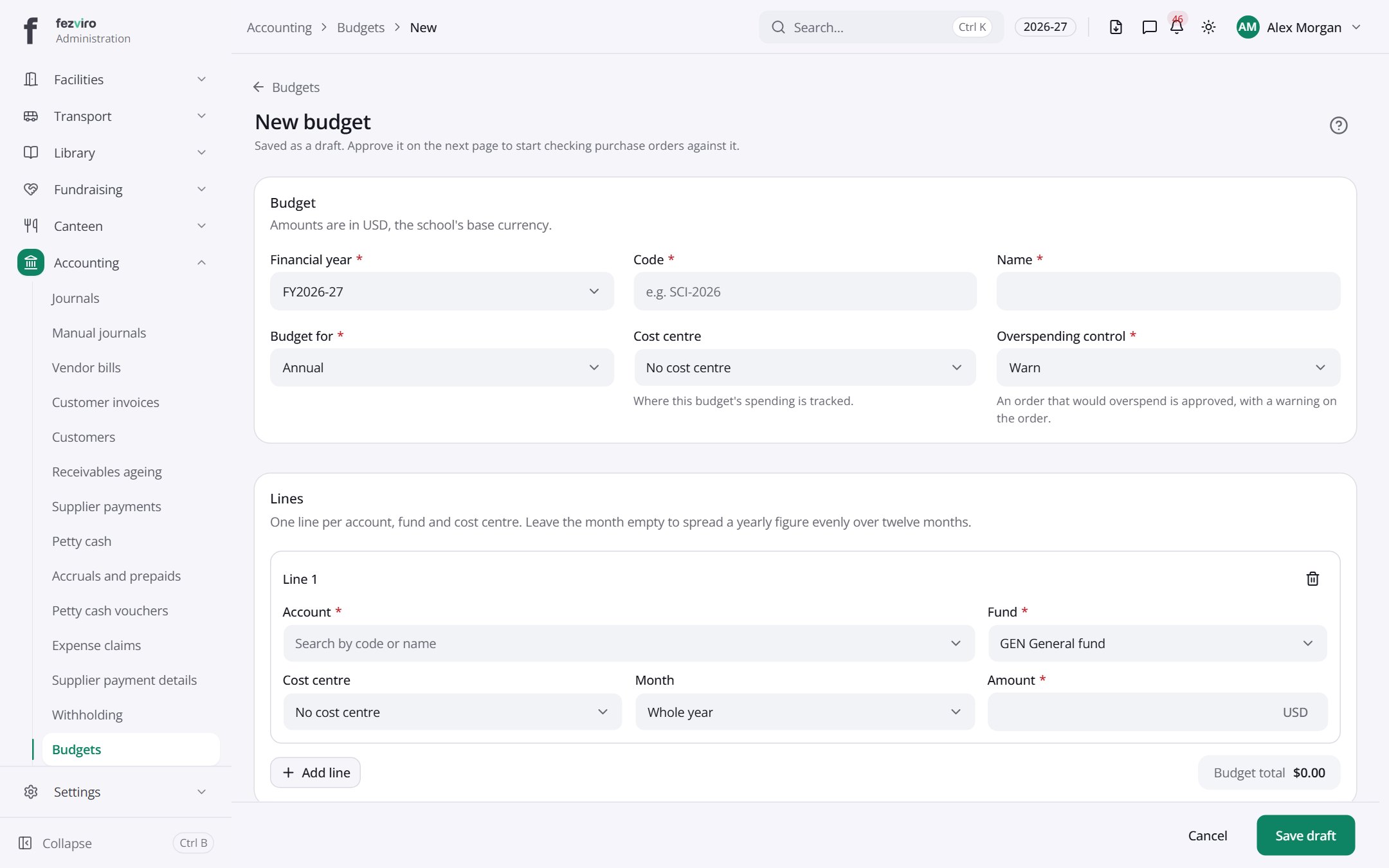 The form: Budgets