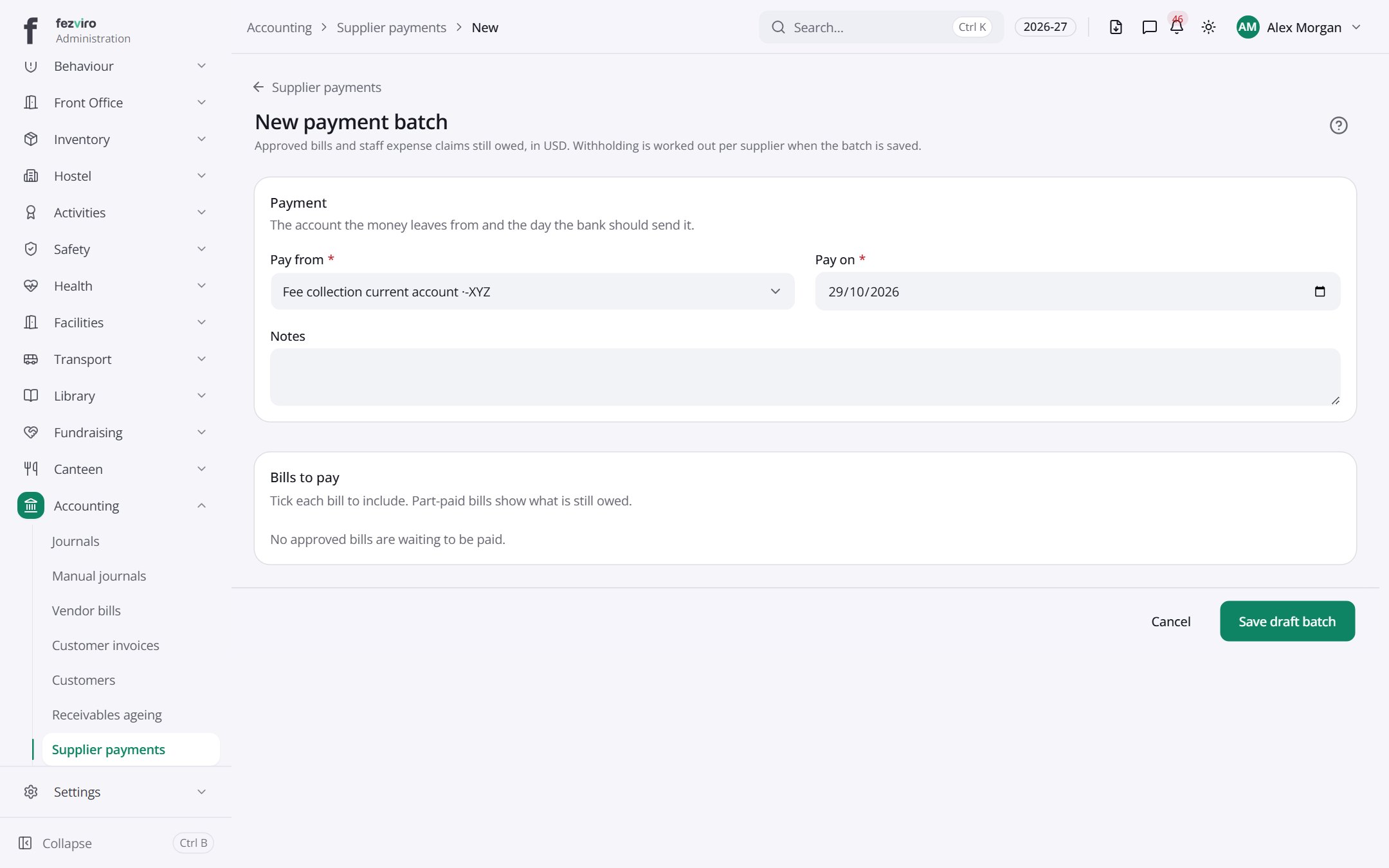 The form: Supplier payments