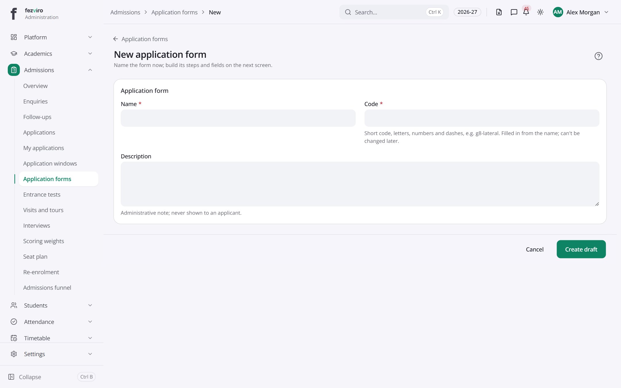 The form: Application forms