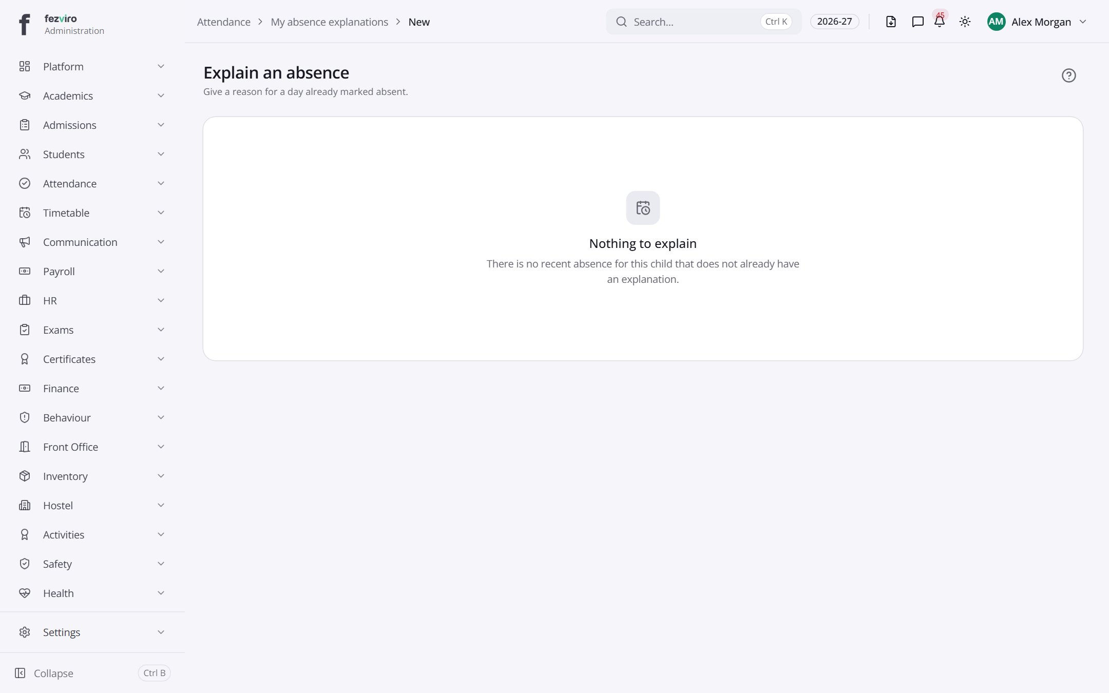 The form: My absence explanations