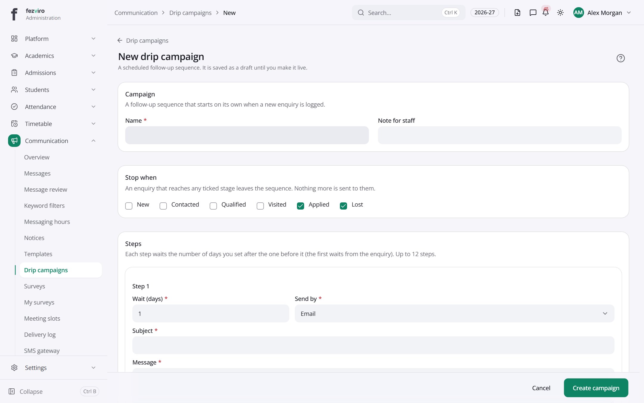 The form: Drip campaigns