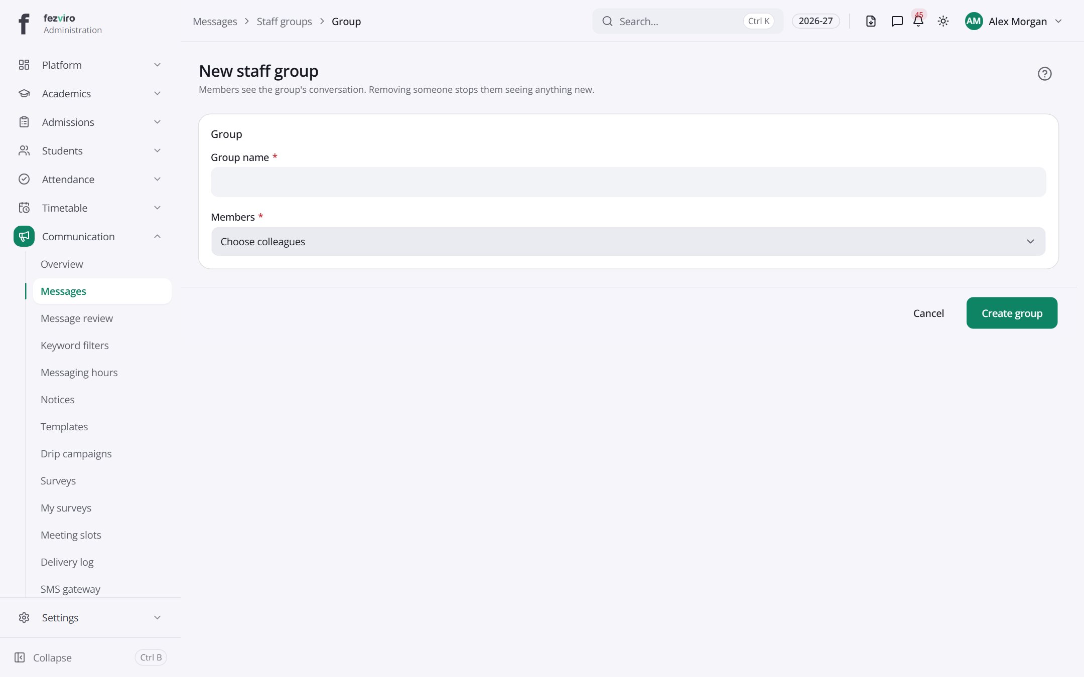The form: Staff groups
