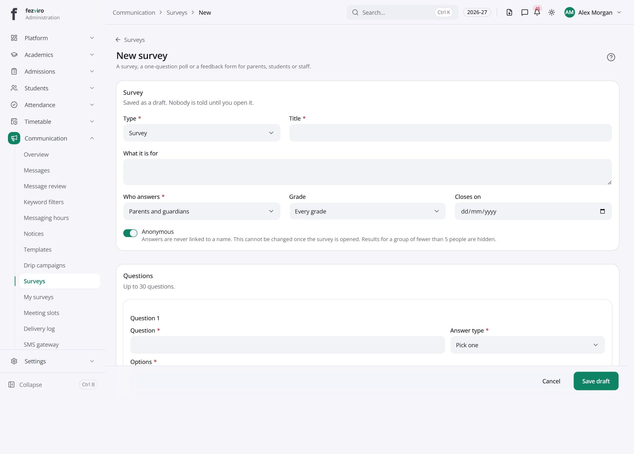 The form: Surveys