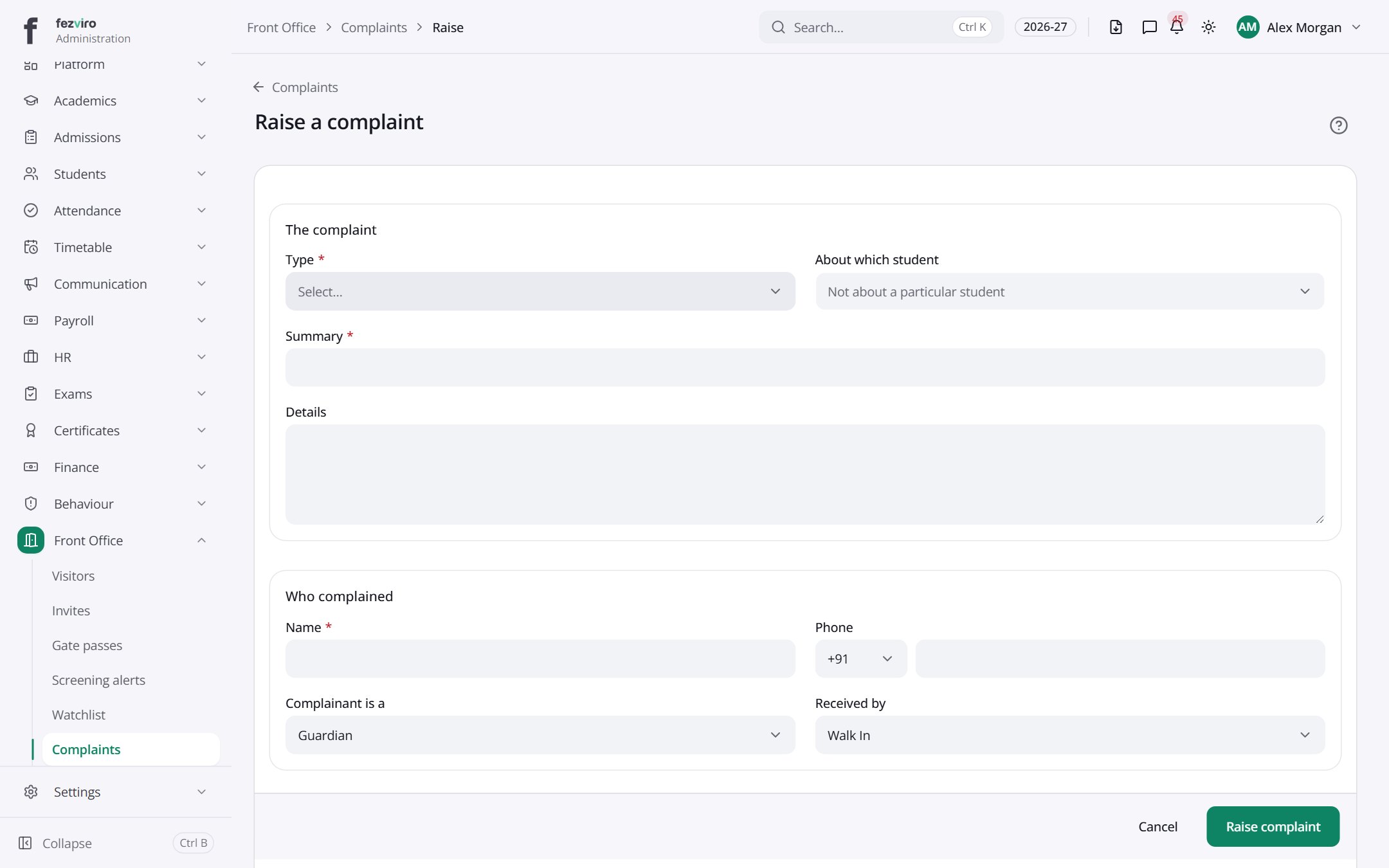 The form: Complaints