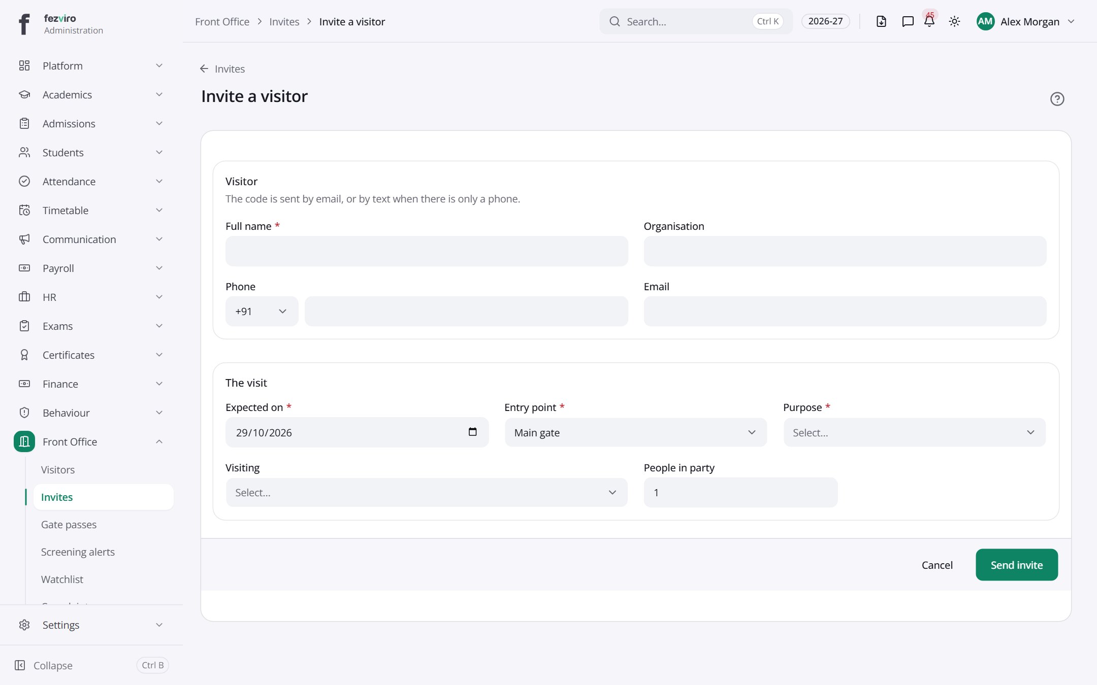 The form: Visitor invites