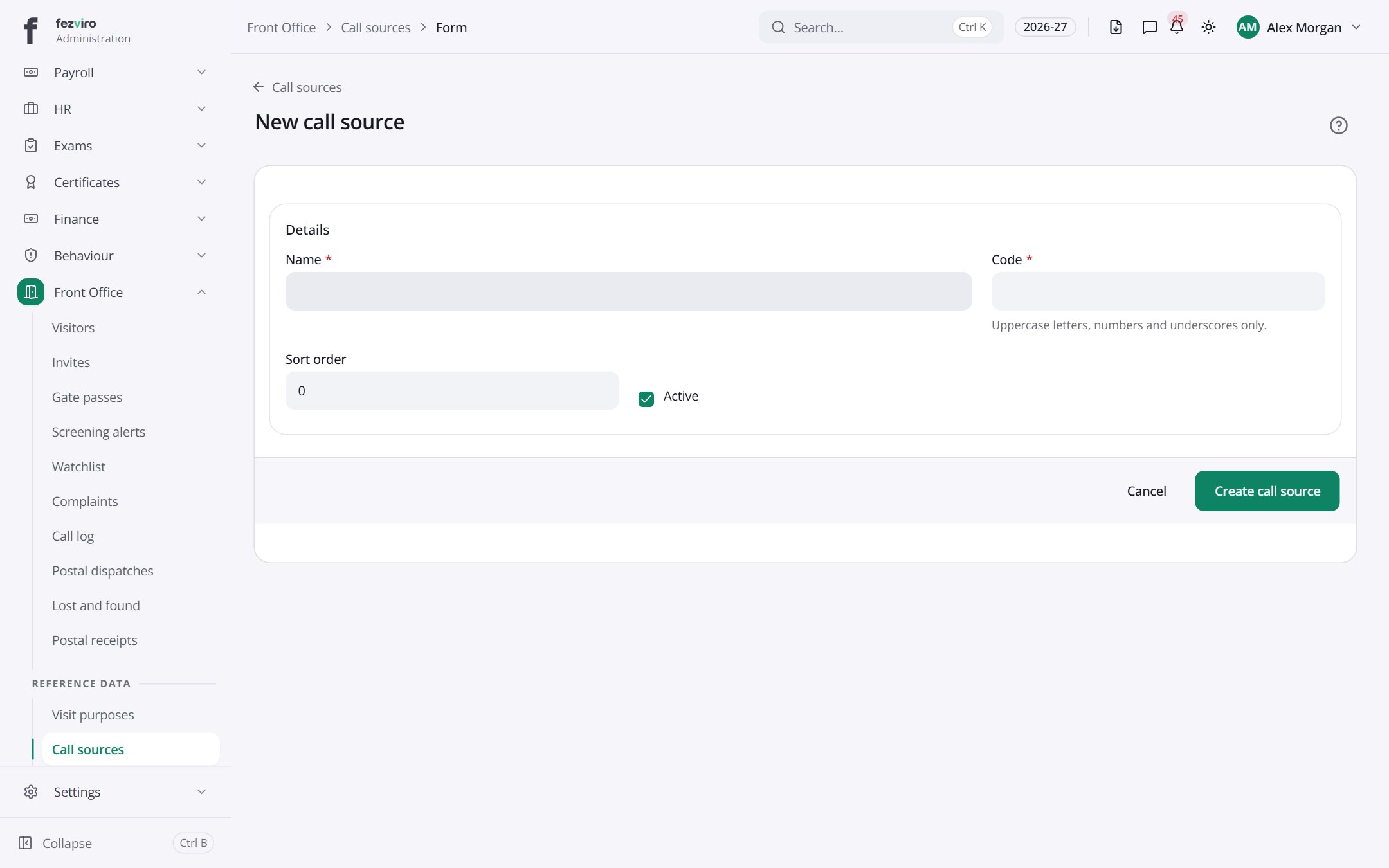The form: Call sources