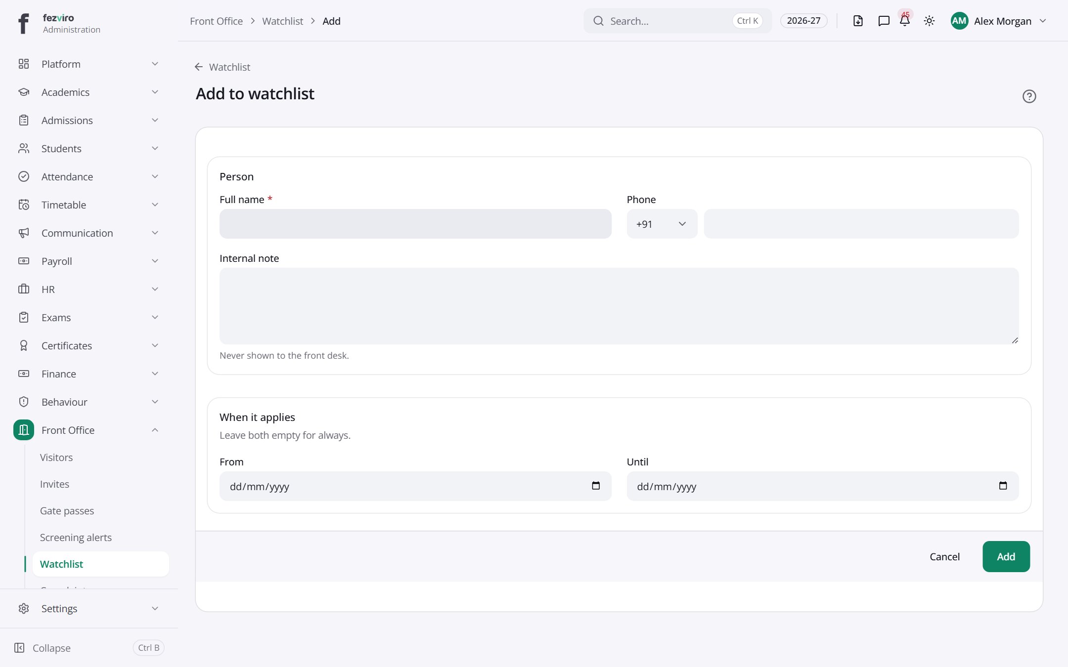 The form: Watchlist