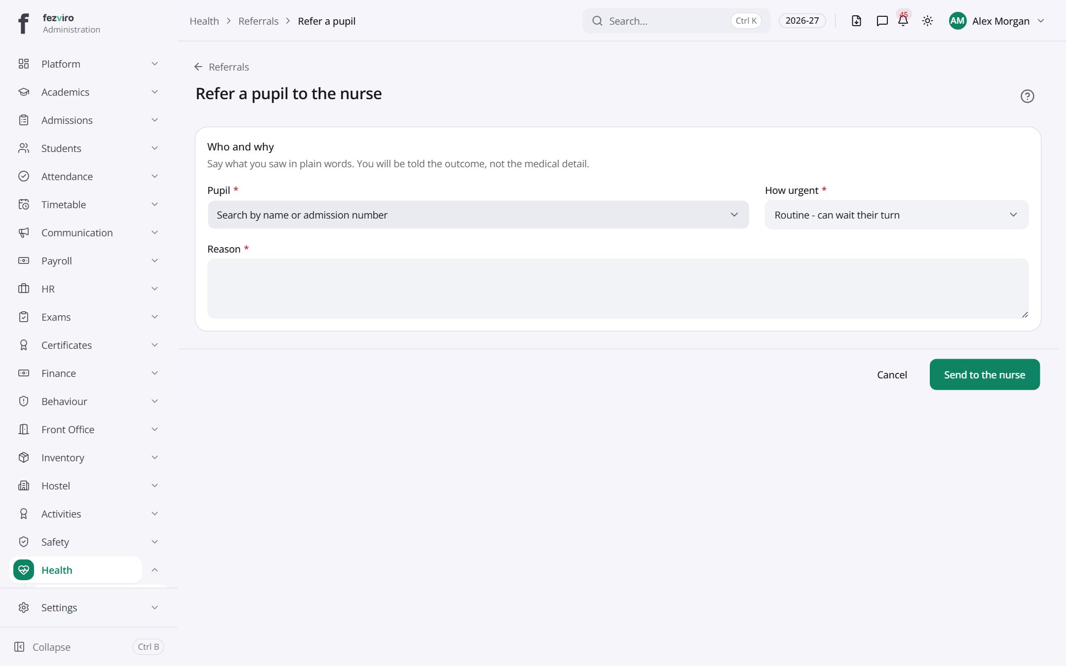 The form: Referral queue