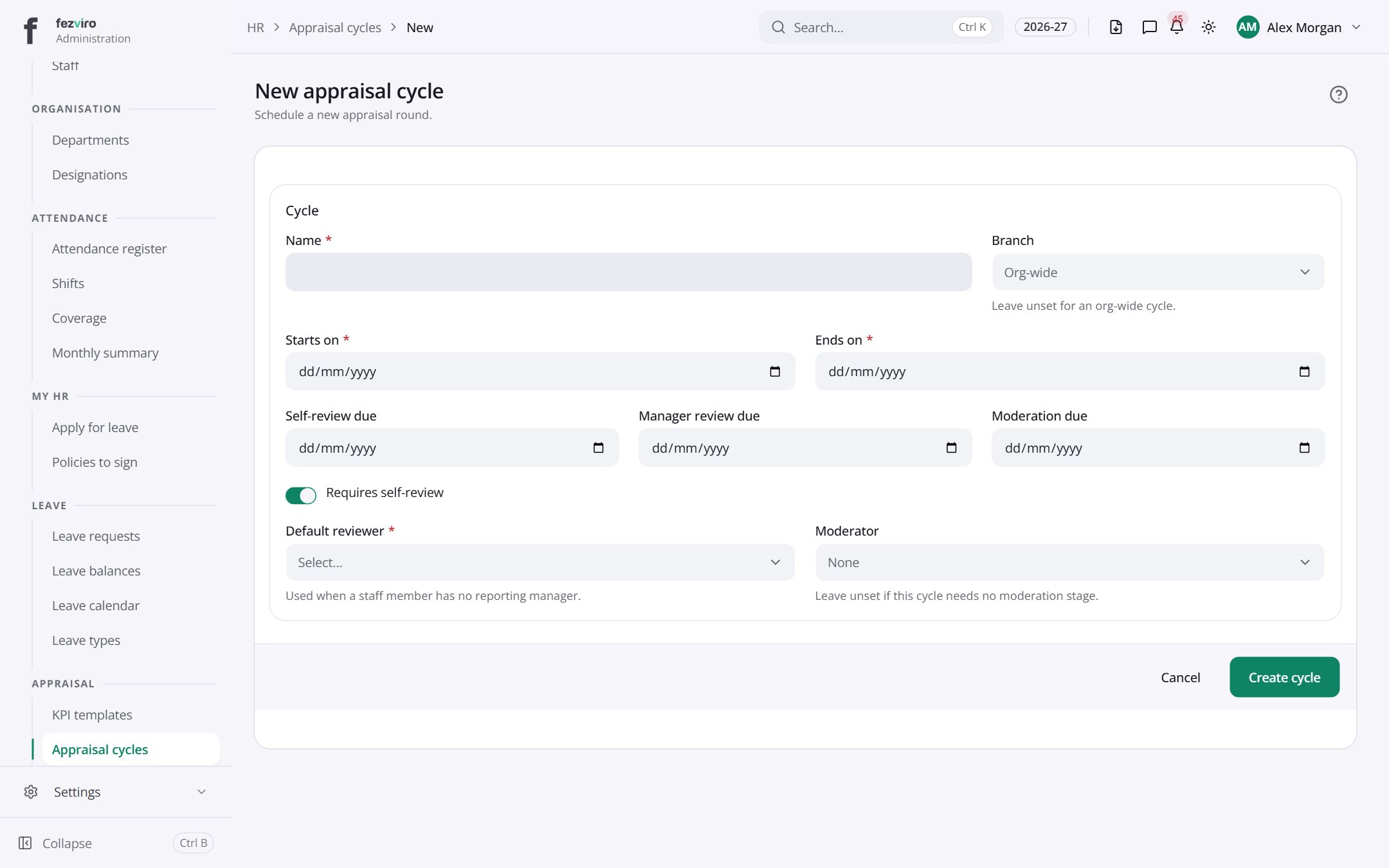 The form: Appraisal cycles