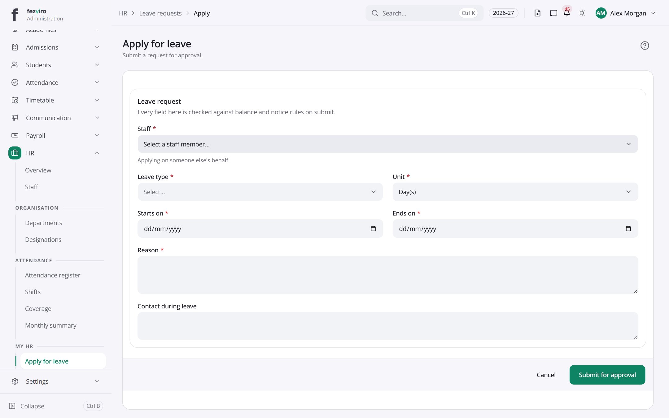 The form: Leave requests