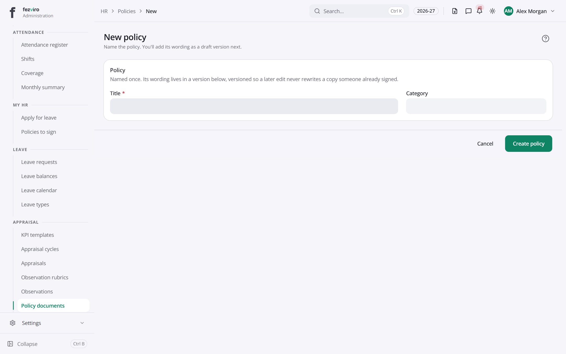 The form: Policies