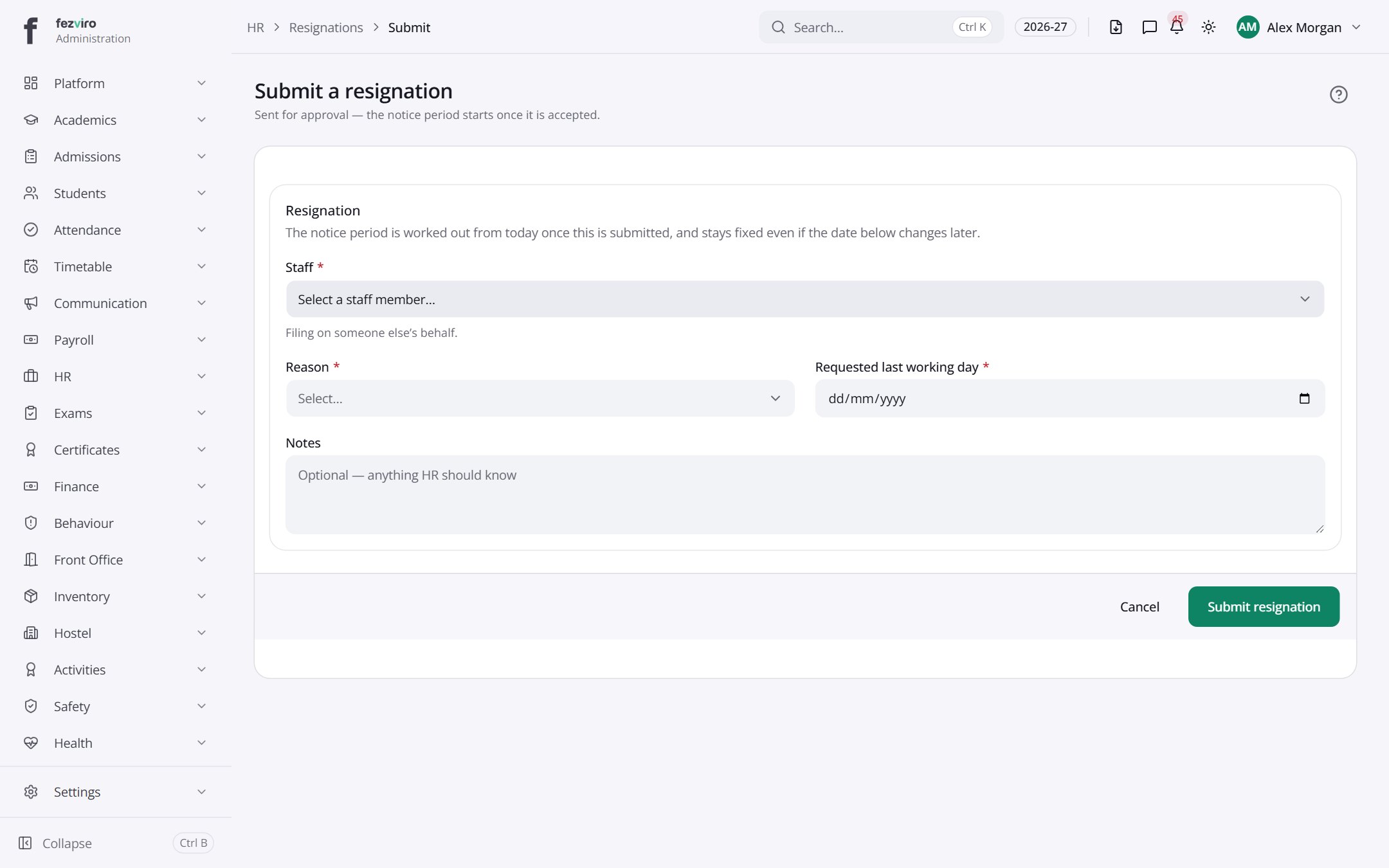 The form: Resignations
