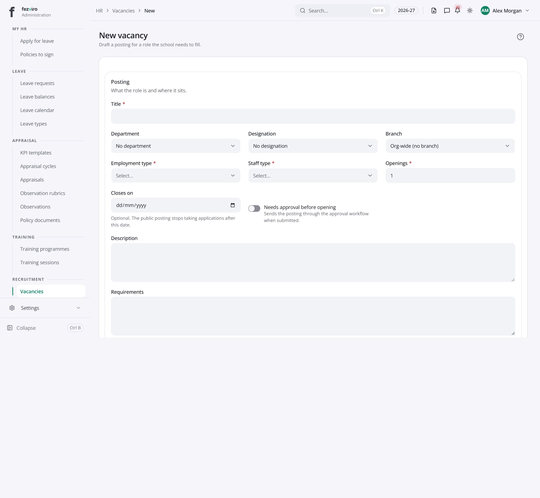 The form: Vacancies