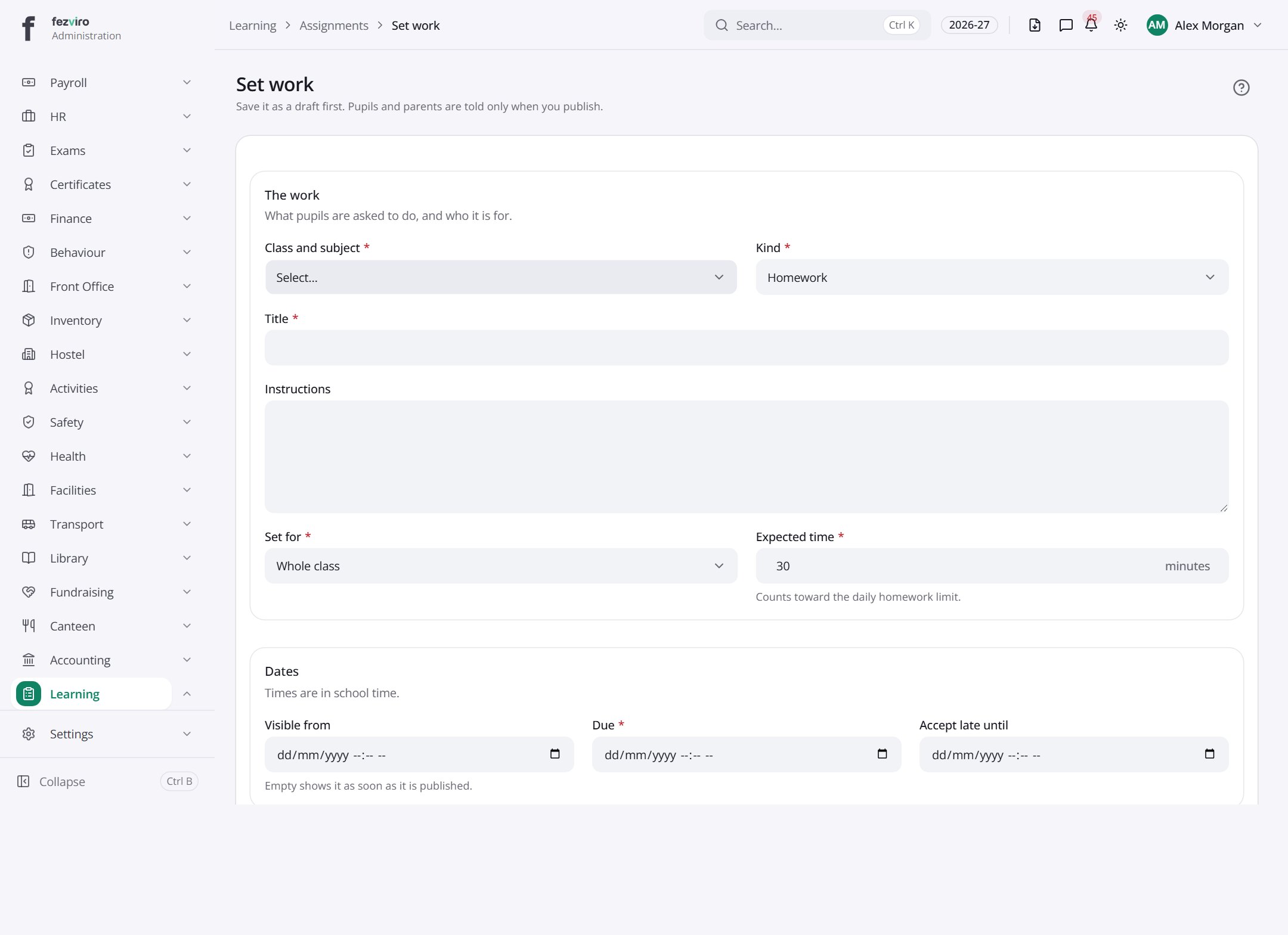 The form: Assignments