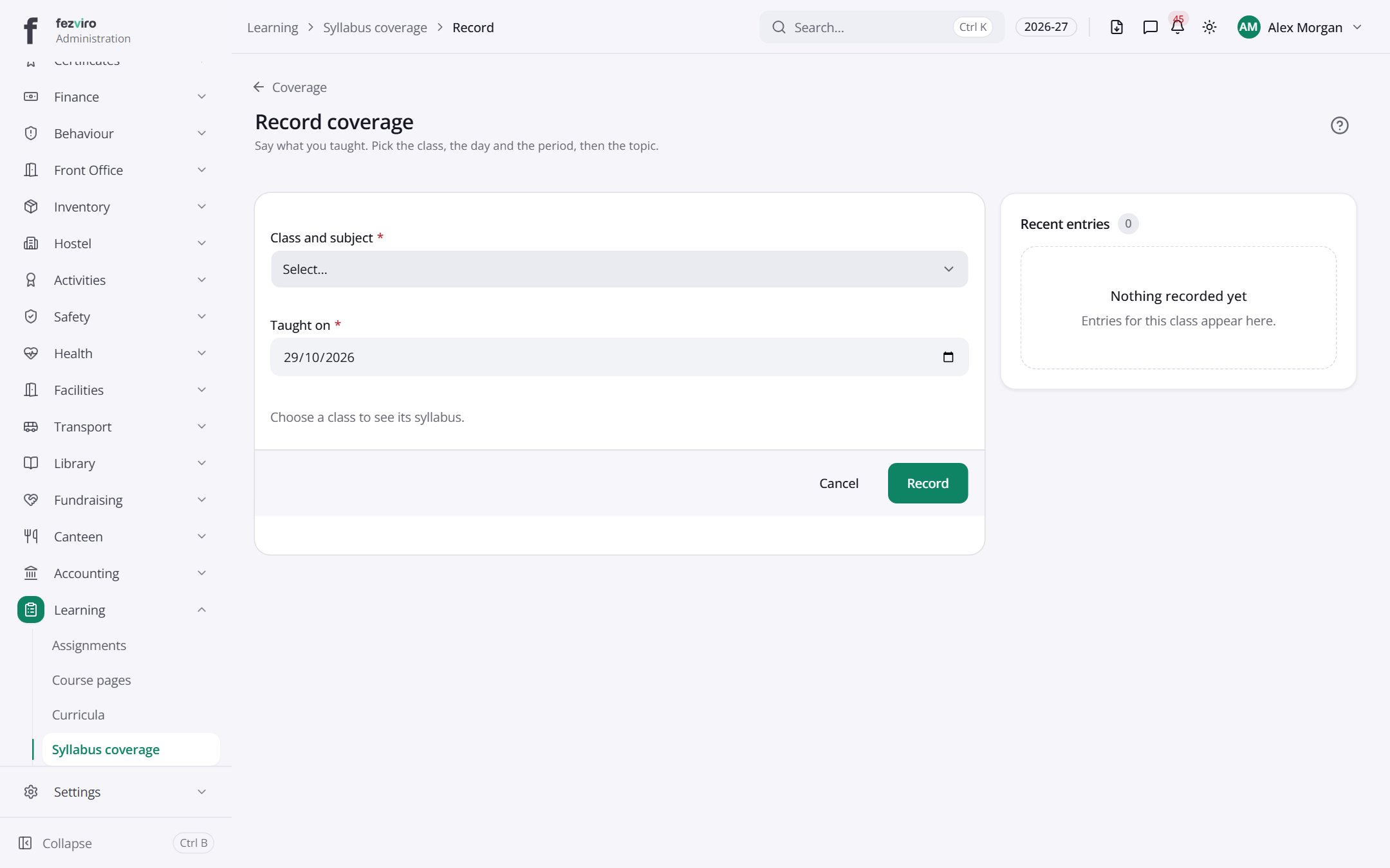 The form: Syllabus coverage
