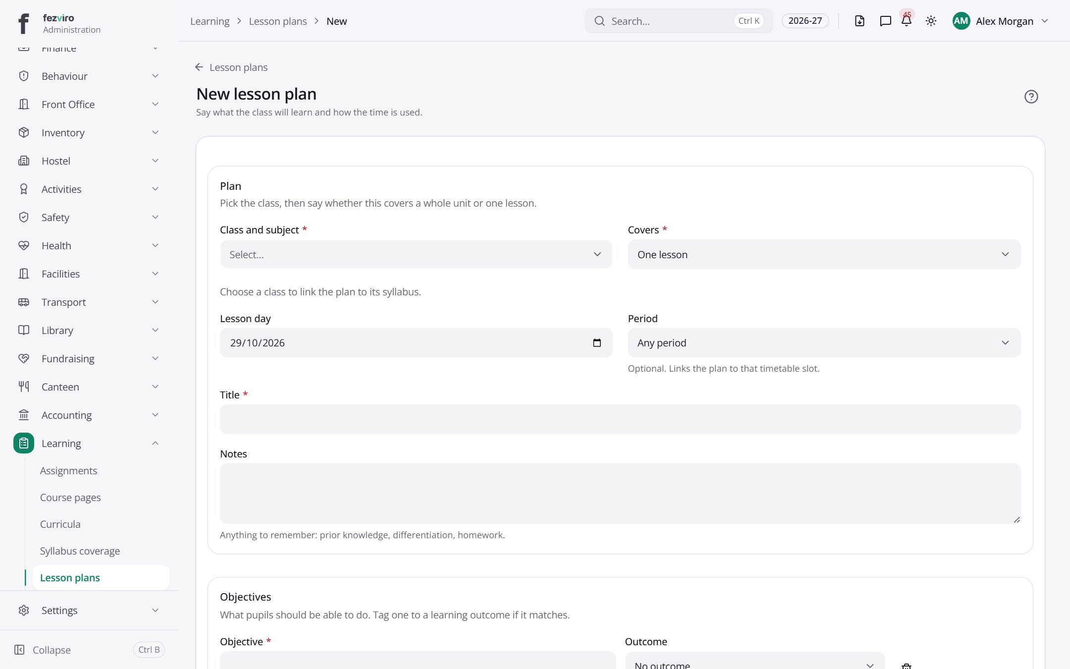 The form: Lesson plans