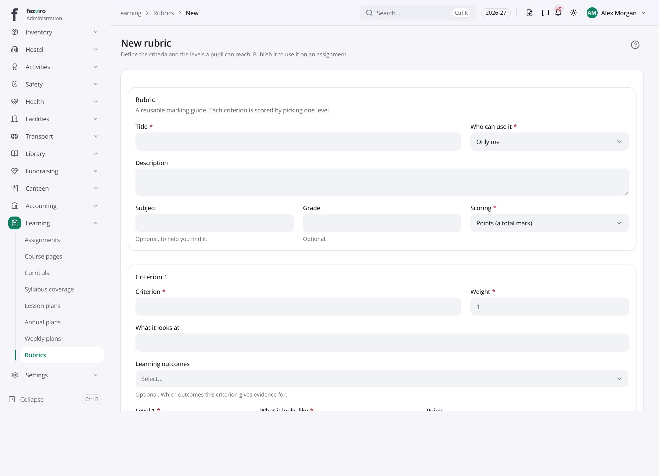 The form: Rubrics
