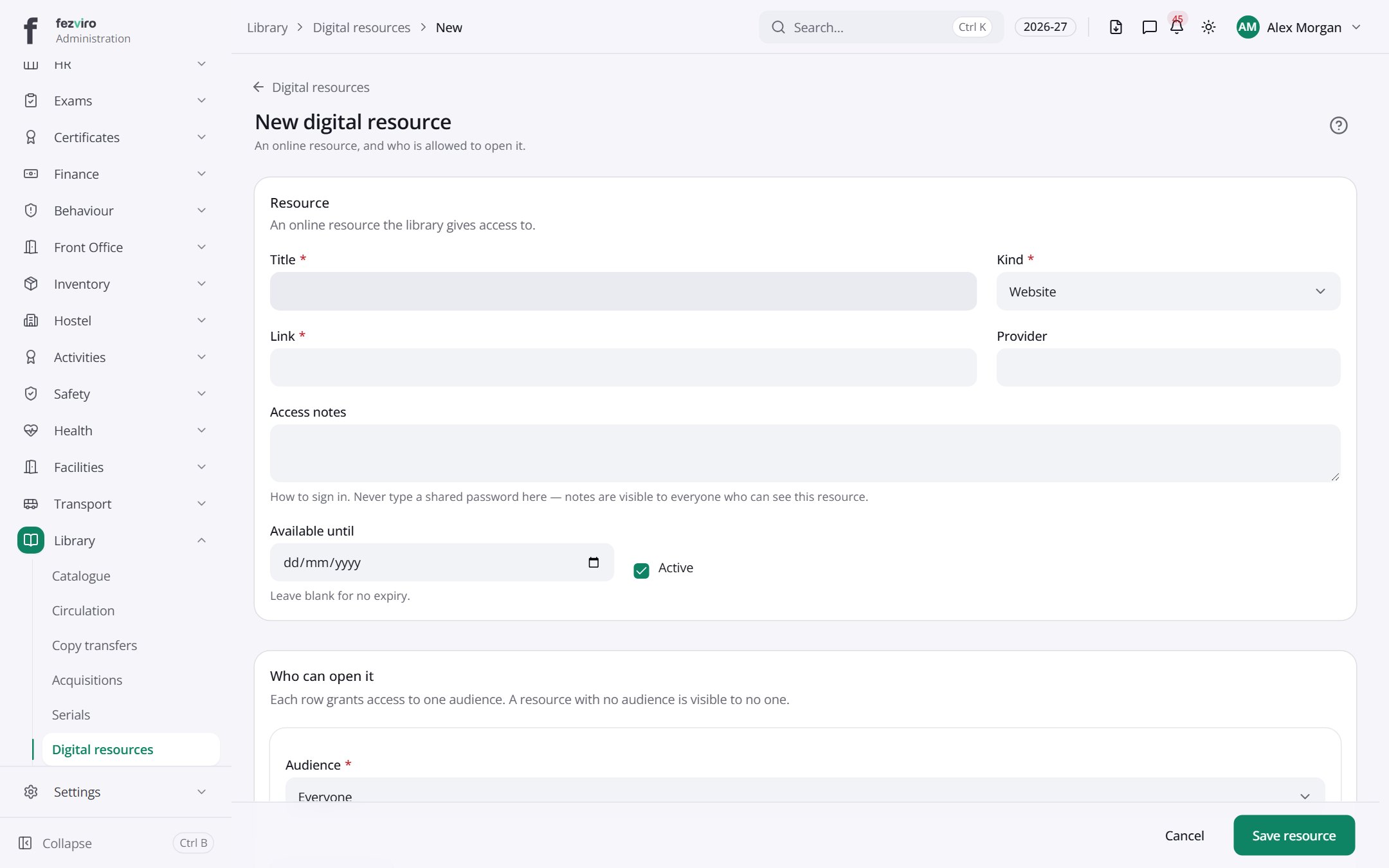 The form: Digital resources