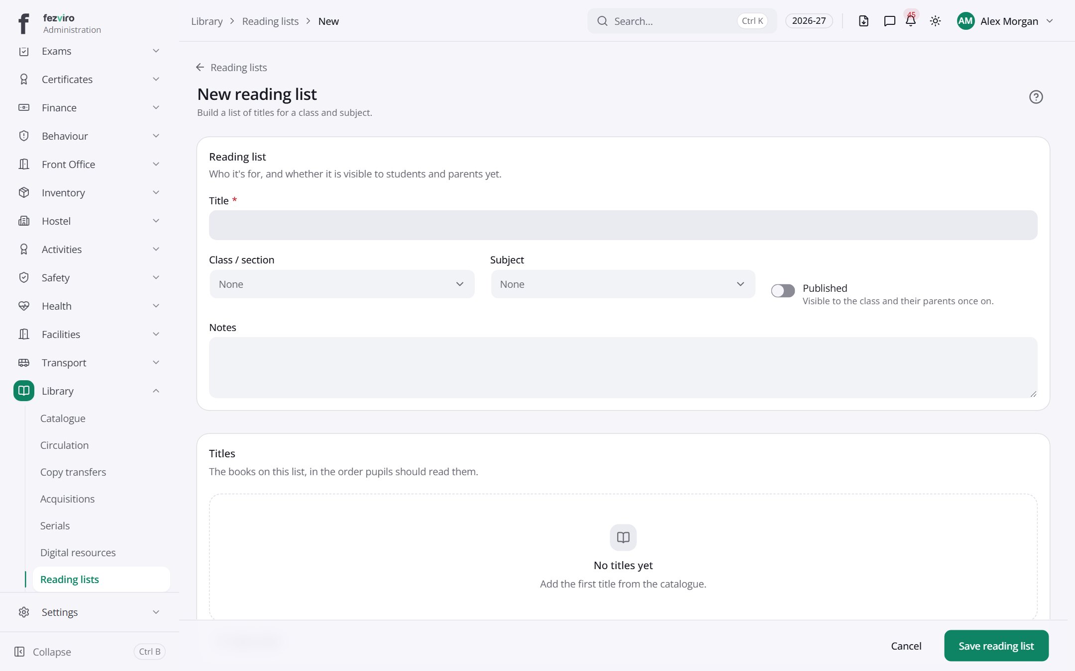 The form: Reading lists