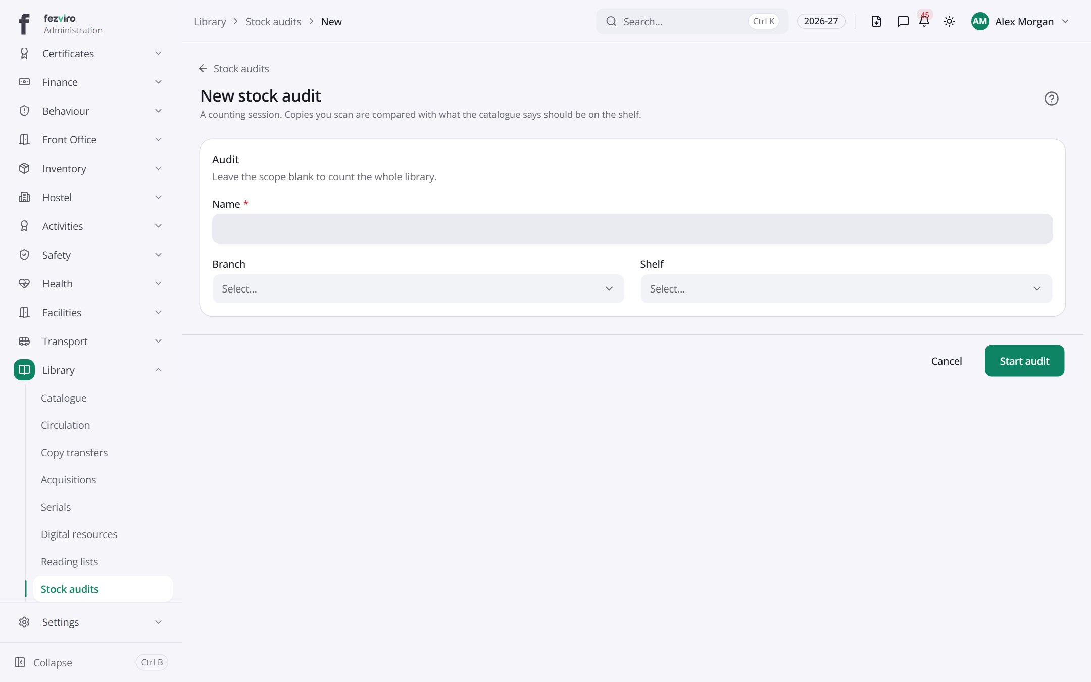 The form: Stock audits