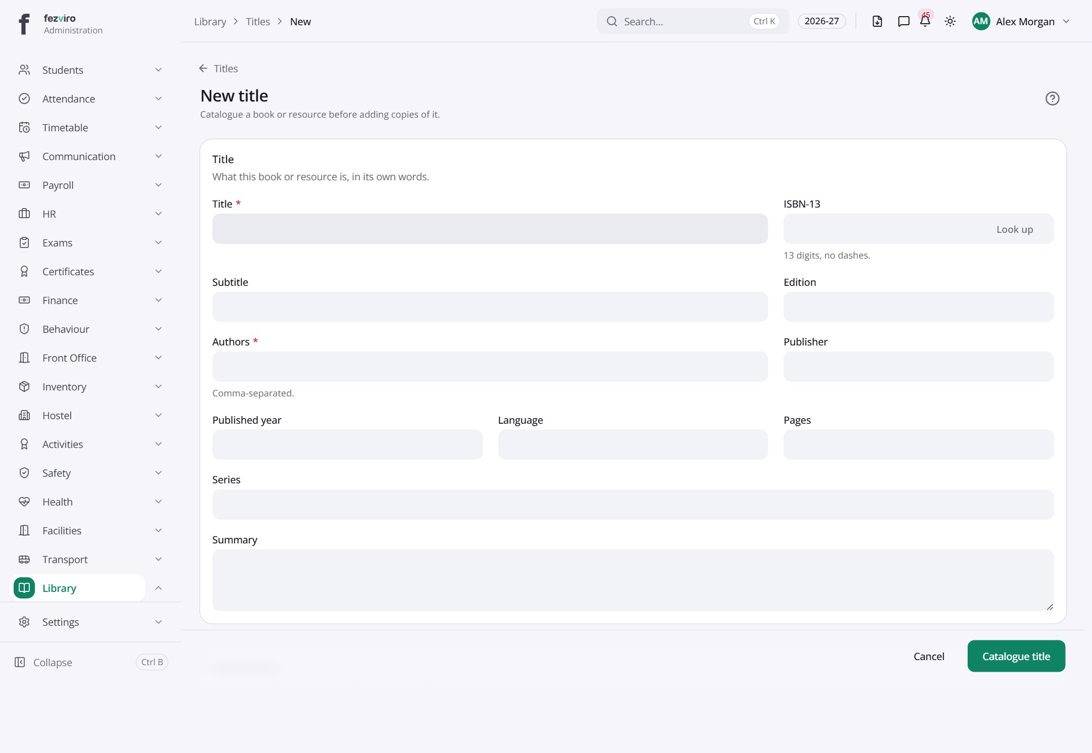 The form: Titles