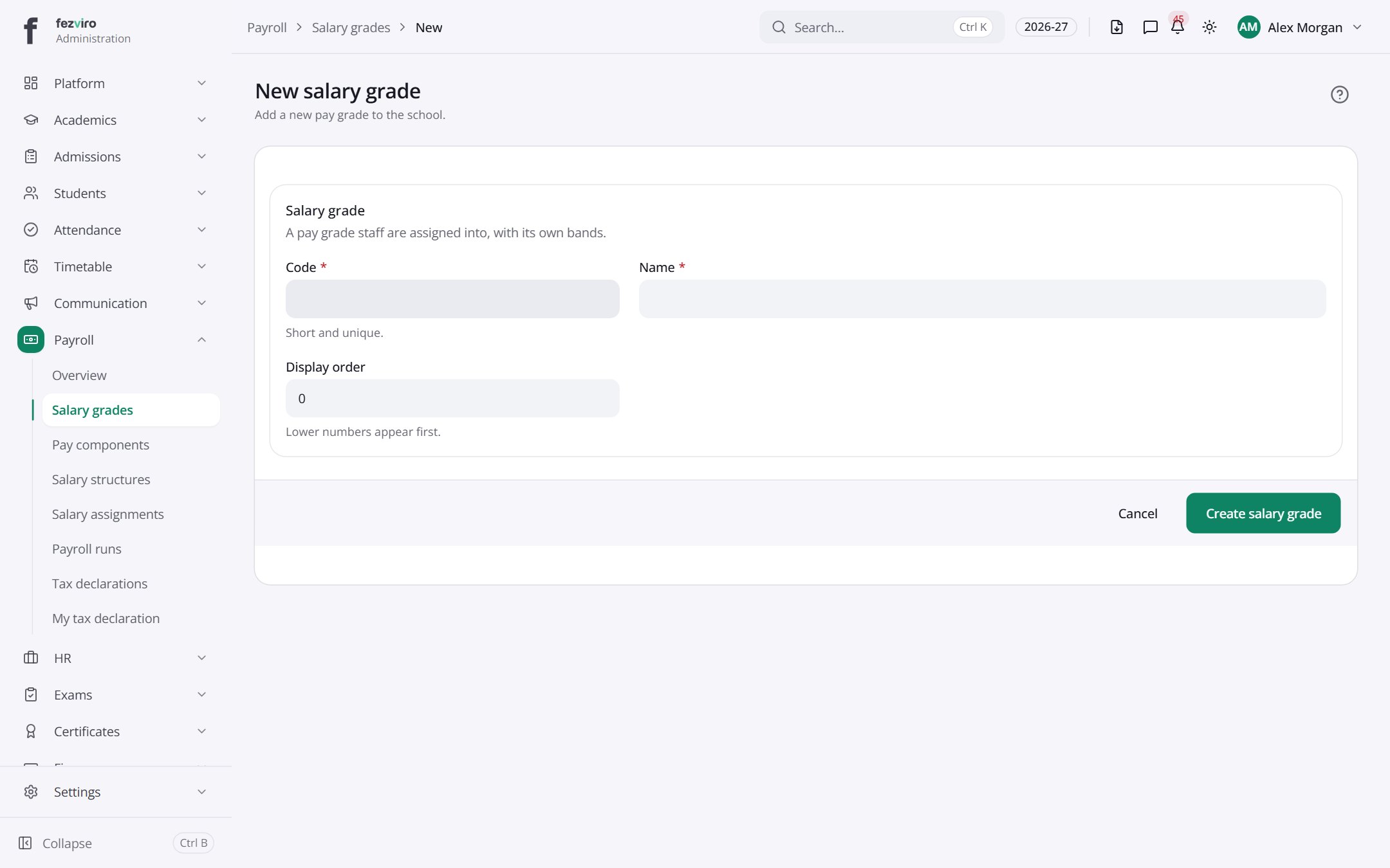 The form: Salary grades
