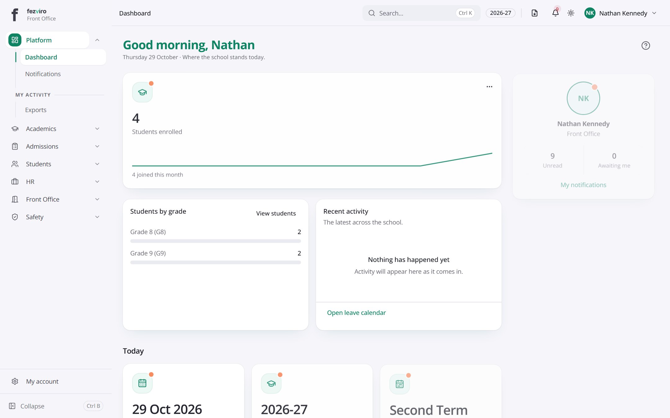Receptionist home screen