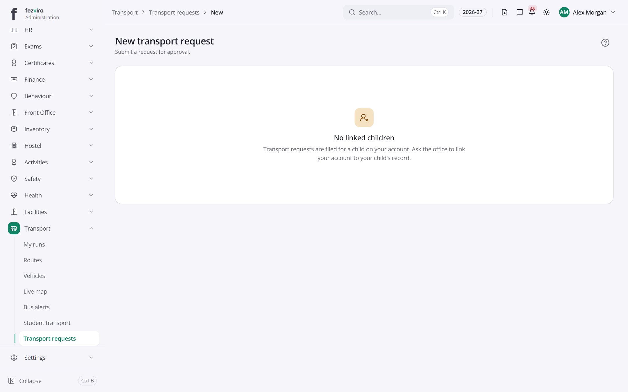 The form: Transport requests